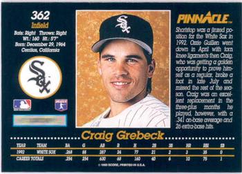 1993 Pinnacle #362 Craig Grebeck Back