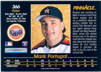 1993 Pinnacle #366 Mark Portugal Back