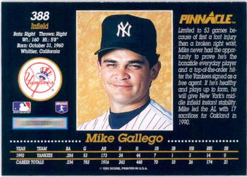 1993 Pinnacle #388 Mike Gallego Back