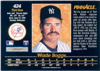 1993 Pinnacle #424 Wade Boggs Back