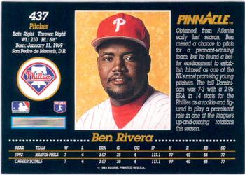 1993 Pinnacle #437 Ben Rivera Back