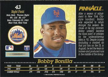 1993 Pinnacle #43 Bobby Bonilla Back