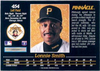 1993 Pinnacle #454 Lonnie Smith Back