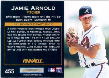 1993 Pinnacle #455 Jamie Arnold Back