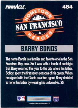 1993 Pinnacle #484 Barry Bonds Back