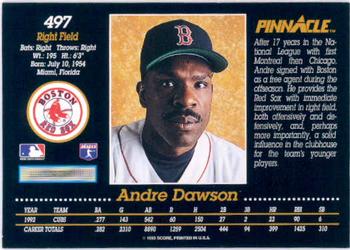 1993 Pinnacle #497 Andre Dawson Back