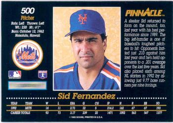 1993 Pinnacle #500 Sid Fernandez Back