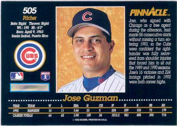 1993 Pinnacle #505 Jose Guzman Back