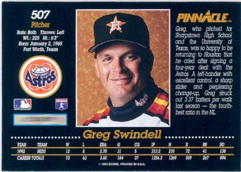 1993 Pinnacle #507 Greg Swindell Back