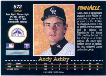 1993 Pinnacle #572 Andy Ashby Back