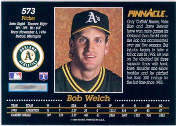 1993 Pinnacle #573 Bob Welch Back