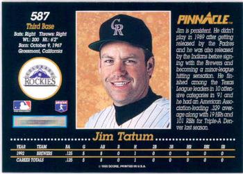 1993 Pinnacle #587 Jim Tatum Back
