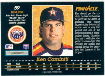 1993 Pinnacle #59 Ken Caminiti Back