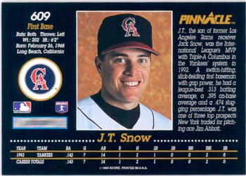 1993 Pinnacle #609 J.T. Snow Back