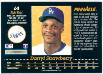 1993 Pinnacle #64 Darryl Strawberry Back