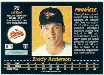 1993 Pinnacle #70 Brady Anderson Back