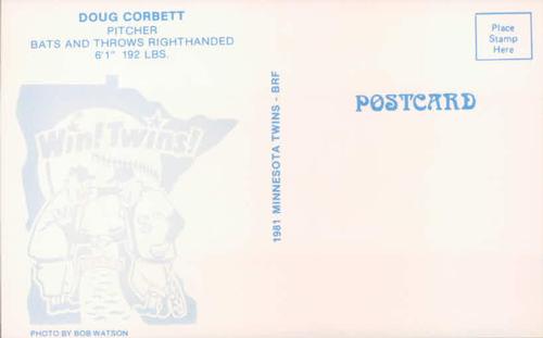 1981 Minnesota Twins Postcards - Facsimile Signatures #NNO Doug Corbett Back