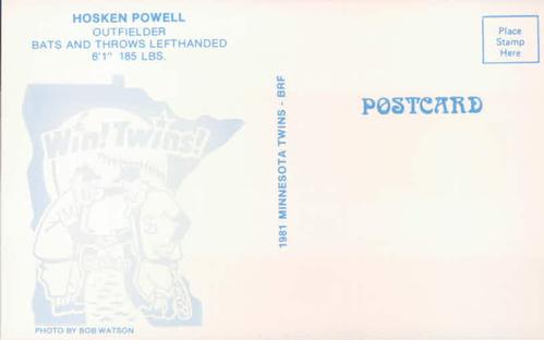 1981 Minnesota Twins Postcards - Facsimile Signatures #NNO Hosken Powell Back