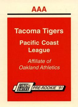 1991 Line Drive AAA - Team Checklists #NNO Tacoma Tigers Front