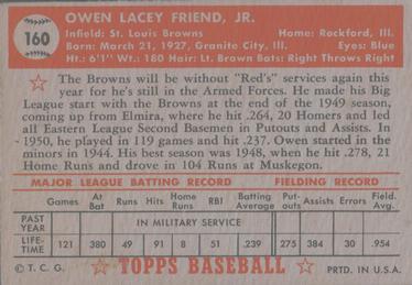 1952 Topps #160 Owen Friend Back