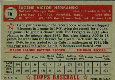 1952 Topps #16 Gene Hermanski Back