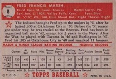 1952 Topps #8 Fred Marsh Back