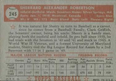 1952 Topps #245 Sherry Robertson Back