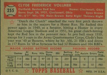 1952 Topps #255 Clyde Vollmer Back
