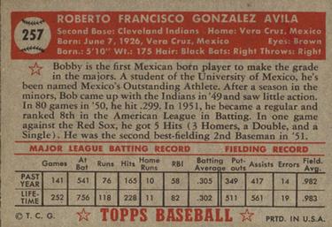 1952 Topps #257 Bobby Avila Back
