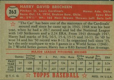 1952 Topps #263 Harry Brecheen Back