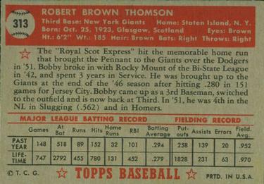 1952 Topps #313 Bobby Thomson Back