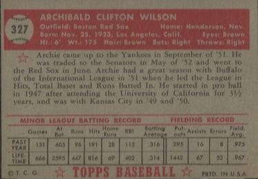 1952 Topps #327 Archie Wilson Back
