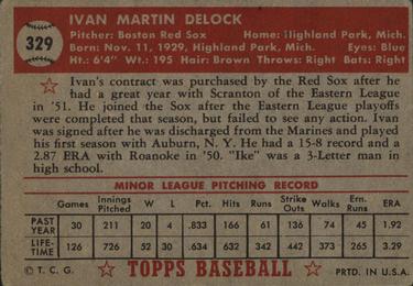 1952 Topps #329 Ivan Delock Back