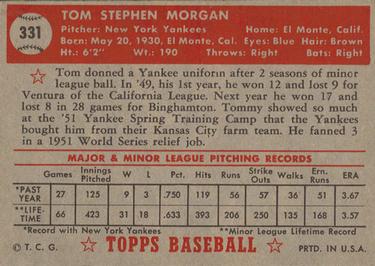 1952 Topps #331 Tom Morgan Back
