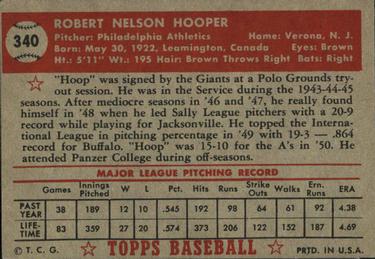 1952 Topps #340 Bob Hooper Back