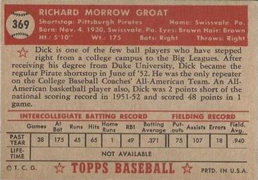 1952 Topps #369 Dick Groat Back