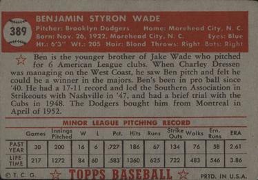 1952 Topps #389 Ben Wade Back