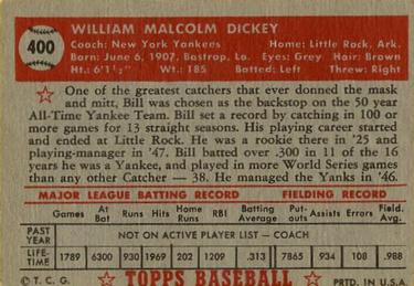 1952 Topps #400 Bill Dickey Back