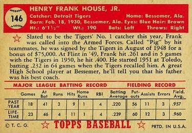 1952 Topps #146 Frank House Back