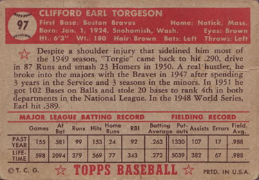 1952 Topps #97 Earl Torgeson Back