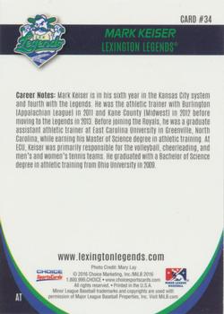 2016 Choice Lexington Legends #34 Mark Keiser Back