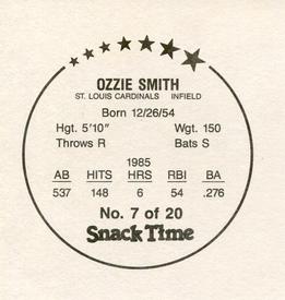 1986 KAS St. Louis Cardinals Discs - Square Proofs #7 Ozzie Smith Back