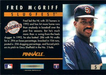 1993 Pinnacle - Slugfest #5 Fred McGriff  Back