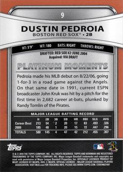 2010 Bowman Platinum #9 Dustin Pedroia  Back