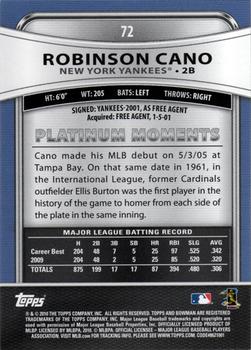 2010 Bowman Platinum #72 Robinson Cano  Back