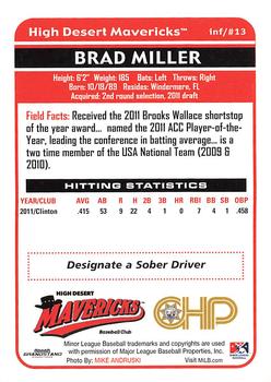 2012 Grandstand High Desert Mavericks #NNO Brad Miller Back