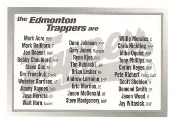 1997 Edmonton Trappers #NNO Checklist Back