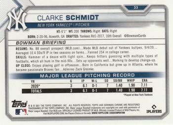 2021 Bowman Chrome #33 Clarke Schmidt Back