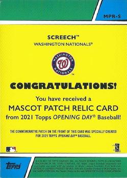 2021 Topps Opening Day - Mascots Patch Relic #MPR-S Screech Back