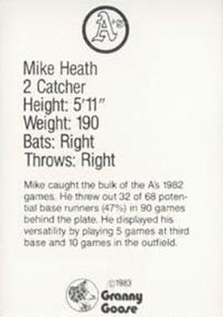 1983 Granny Goose Oakland Athletics - Stadium Giveaway (No Tabs) #6 Mike Heath Back